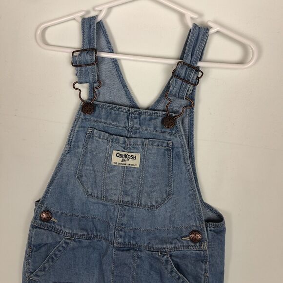 OshKosh B'gosh Blue Denim Floral Embroidered Vestbak Overalls Girls 2T - Picture 3 of 7